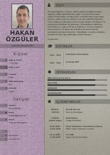 Yazılım Mühendisi Cv Örnekleri cv indir